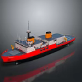 Red And Gray Wooden Boat With Upper Deck Orange Chimneys And Reflective Surface