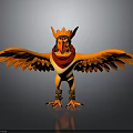 Orange Feathered Mythical Bird With Spread Wings Wearing Red Scarf And Golden Anklets