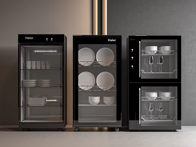 Stylish Haier Black Kitchen Appliances Holding Dishes Bowls And Glasses 3d model