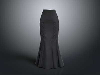 Elegant Gray Mermaid Style Skirt With Laced Waist And Flared Hem Design Details 3d model