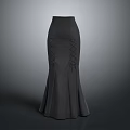 Elegant Gray Mermaid Style Skirt With Laced Waist And Flared Hem Design Details