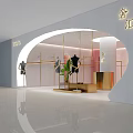Modern Fashion Store Interior With Arched Glass Entrance Mannequins And Clothing Displays