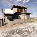 Modern Two Story Detached Villa With Concrete Exterior And Wooden Fence