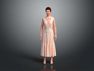 Stylish Female Model In Pink Sleeveless Dress Standing Against Gray Gradient Background 3d model