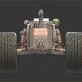 Toy Off Road Vehicle With Large Tires Yellow Striped Top Metal Body And Suspension Springs