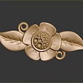 Shiny Golden Flower Shaped Clothing Accessory With Leaves And Metallic Design 3d model