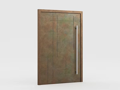 Swing Door with Copper Finish Geometric Lines and Long Metal Handle 3d model