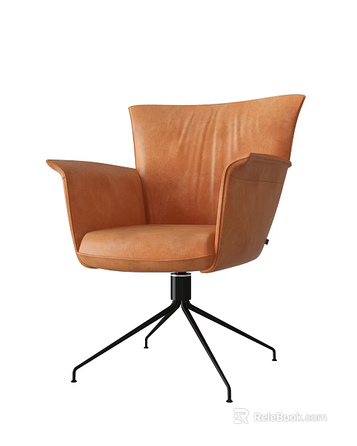 Orange Leather Office Chair With Modern Design Armrests And Black Five Point Base 3d model 