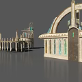 European style Architecture with Tower Arched Structures and Columns on Elevated Platform 3d model