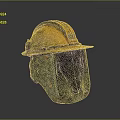 Yellow And Blue Worn Safety Helmet With Face Shield And Metal Details