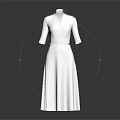 White V neck Mid Length Sleeves Long Dress With Waist Belt And Simple Design