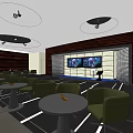Modern KTV Lounge Interior Design With Large Screens Comfortable Seating And Lighting