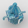 Blue Building Blocks Complex Structure With Tubular Parts And Transparent Elements
