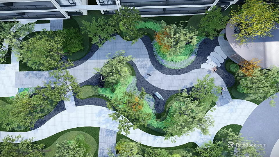 Residential Landscape Design With Winding Pathways Lush Greenery And Stone Steps 3d model