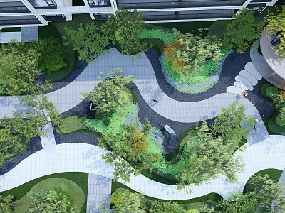 Residential Landscape Design With Winding Pathways Lush Greenery And Stone Steps 3d model
