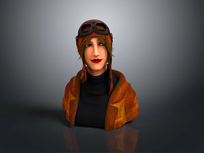 Realistic Game Movie Character With Aviator Goggles Brown Hair And Brown Star Pattern Coat 3d model