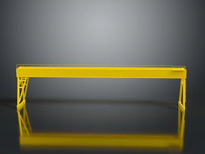 Yellow Bridge Crane With Metallic Structural Frame On Reflective Floor Surface 3d model