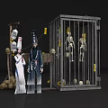 Spooky Themed Photo Spot With Traditional Costumed Figures Iron Cage Skeletons And Yellow Talismans