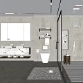 Modern Bathroom Interior With Double Vanity Backlit Mirror And Shower Area