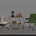 Outdoor Table with Folding Storage Box and Chairs holding Lantern Jar and Candle