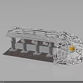 Architectural Model of Contemporary Building with Curved Roof Intricate Cut-out Design and Columns