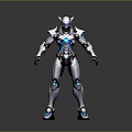Futuristic Robot Character With Detailed Metallic Armor And Blue Glowing Elements