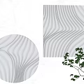 Modern Wall Decor Round And Square Shapes With Wavy Silver Patterns Accompanied By Green Plants 3d model