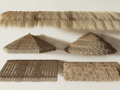 Traditional Thatch Building Components With Conical And Flat Roof Designs 3d model
