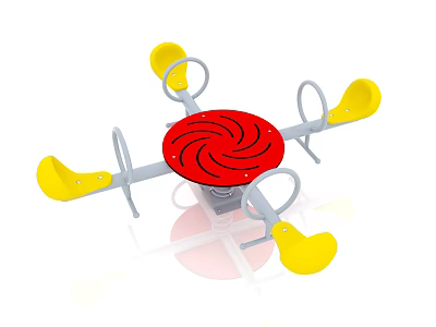 Colorful Rotating Playground Equipment With Yellow Seats And Red Circular Platform For Kids 3d model
