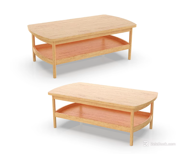 Simple Wooden Rectangular Dining Table With Two Tier Design And Natural Wood Finish 3d model