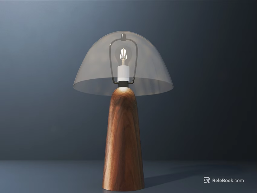 Modern Table Lamp With Wooden Base And Transparent Shade For Minimalist Home Decor 3d model 