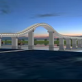 Elegant Modern Arch Bridge Illuminated At Night With Scenic Reflections On Calm Water Surface