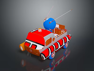 Colorful Toy Vehicle With Red White Blue Striped Design Blue Sphere And Antennas On Top 3d model