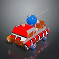 Colorful Toy Vehicle With Red White Blue Striped Design Blue Sphere And Antennas On Top