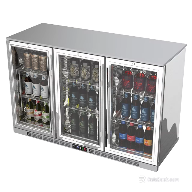 Commercial Three Door Glass Door Refrigerator Freezer with Stainless Steel Finish and Beverages 3d model 