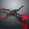 3D Rendered Red And Green Dragon With Wings On Gray Background Red Reflections