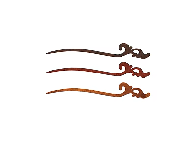Elegant Handmade Wooden Hairpins With Curved Decorative Designs In Brown Tones 3d model