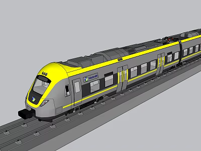 Sleek Modern Subway Train Design In Gray And Yellow Color On Railway Track 3d model