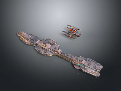 Futuristic Sci-Fi Spaceships 3D Render With Large And Small Mechanical Structures 3d model