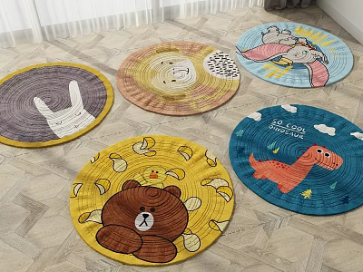 Colorful Round Rugs With Adorable Cartoon Rabbit Bear Dinosaur Animal Patterns 3d model