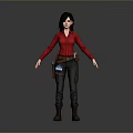 Woman In Red Shirt Gray Pants And Brown Boots With Tool Belt