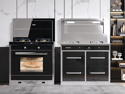 Modern Kitchen Interior With Built in Appliances Oven Stove And Storage Cabinets 3d model