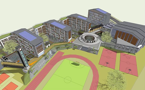 modern school middle school campus building planning 3d model