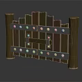 Rustic Wooden Gate Structure With Metal Rivets Hinges And Side Pillars 3d model