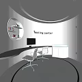 Testing Center Interior With Curved Workbench Computer Chairs Cabinet And Circular Shelf