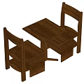 Simple Design Wooden Table and Chair Set with Square Table and Backrest Chairs 3d model