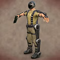 Tactical Soldier Wearing Mechanical Exoskeleton Suit With Combat Gear And Gun