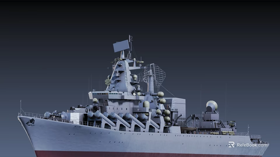 Military Warship Featuring Radar Antennas Mast And Weapon Systems On Deck 3d model 