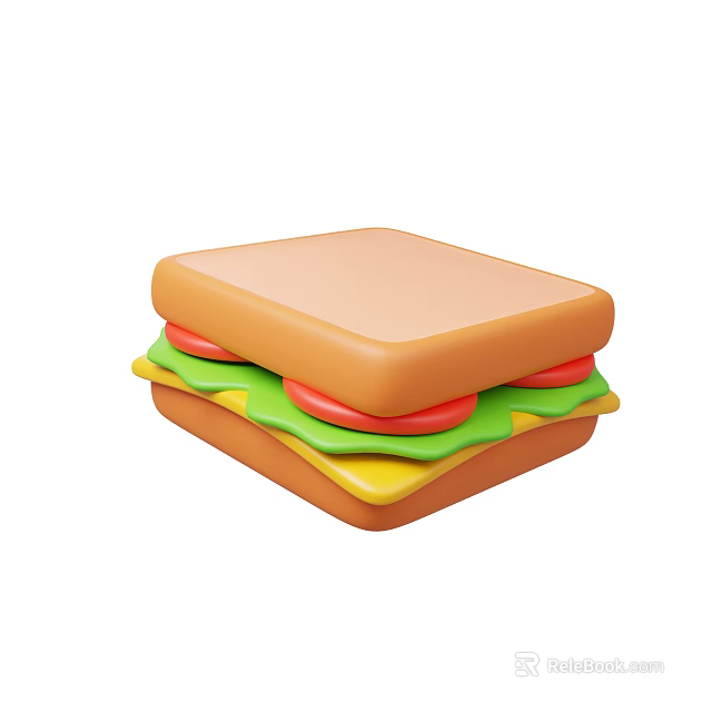Delicious Colorful Layered Sandwich with Fresh Tomato Lettuce and Cheese 3d model 