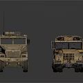 Military Armored Truck And Rusty School Bus Vehicle Models On White Background